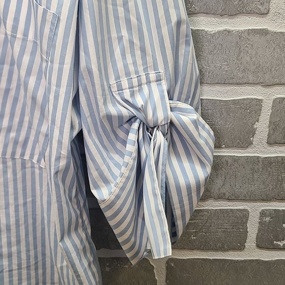 Calvin Klein Baby Blue And White Striped Top Size L - Picture 4 of 7